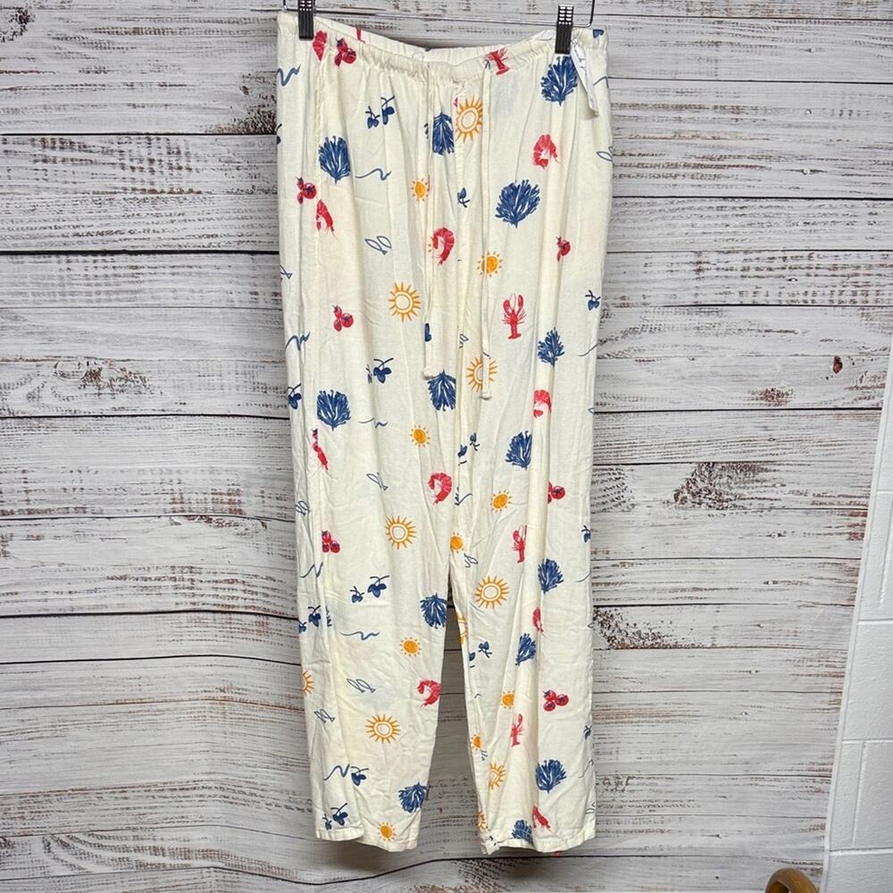 Cali 1850 Linen Pull-on Beach Seaside Print Pants Med - Picture 2 of 9